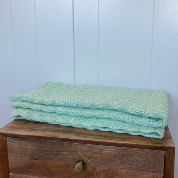 Handmade Crochet Baby Blanket Mint/Sea-foam Green Afghan Security 42x36 - Picture 1 of 7